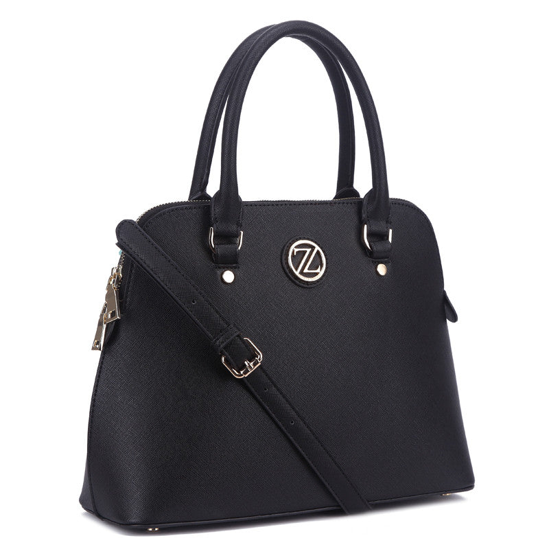 Zeneve London S211  cross hatched Satchel-Black