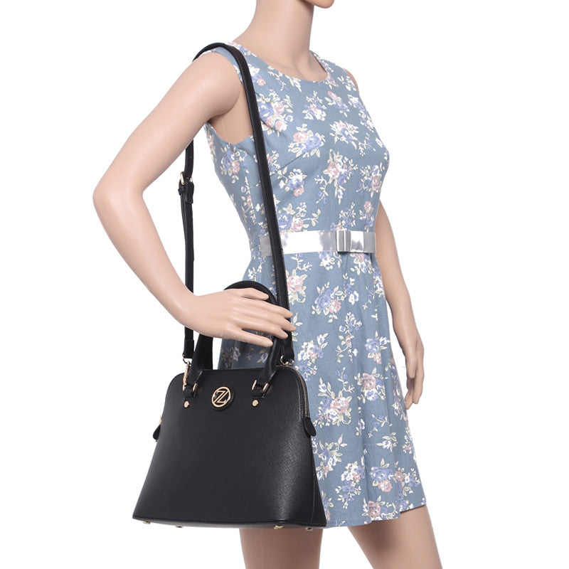 Zeneve London S211  cross hatched Satchel-Black