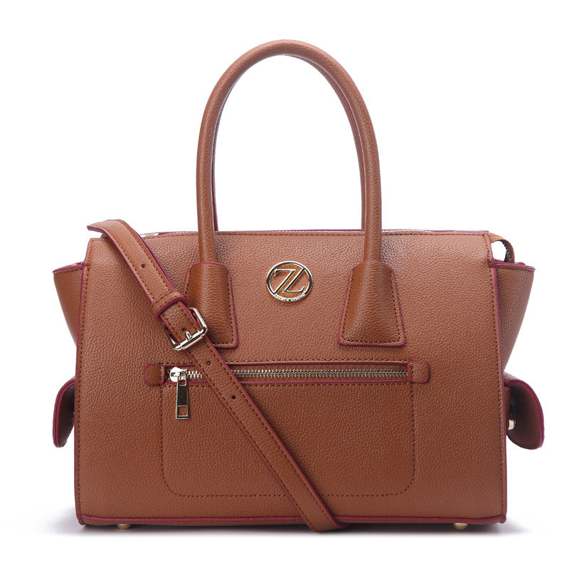 Zeneve London S242 Natural Grain Satchel-Brown