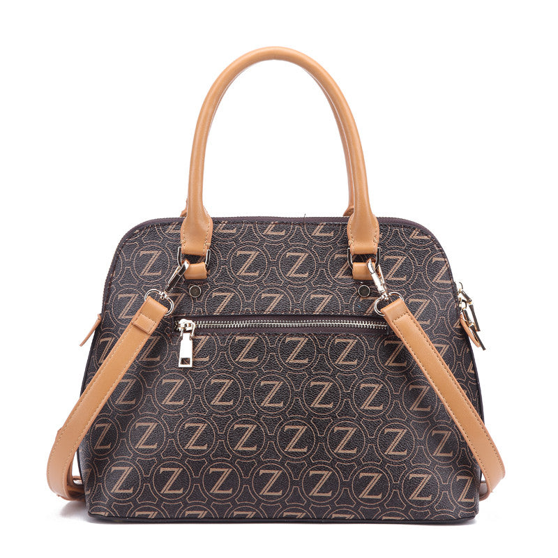 Zeneve London S215  cross hatched monogram Satchel-Dark Brown