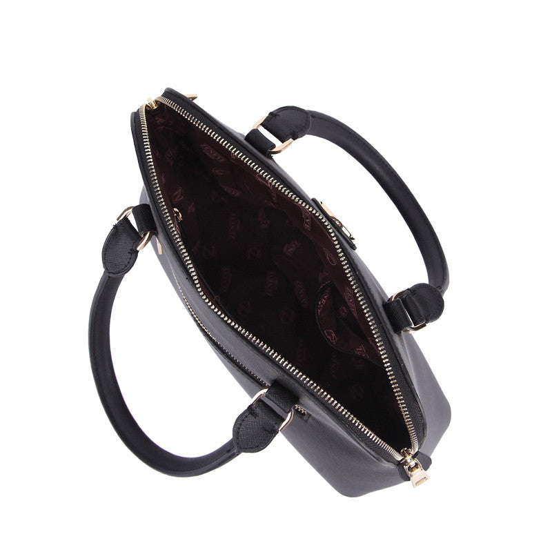 Zeneve London S211  cross hatched Satchel-Black
