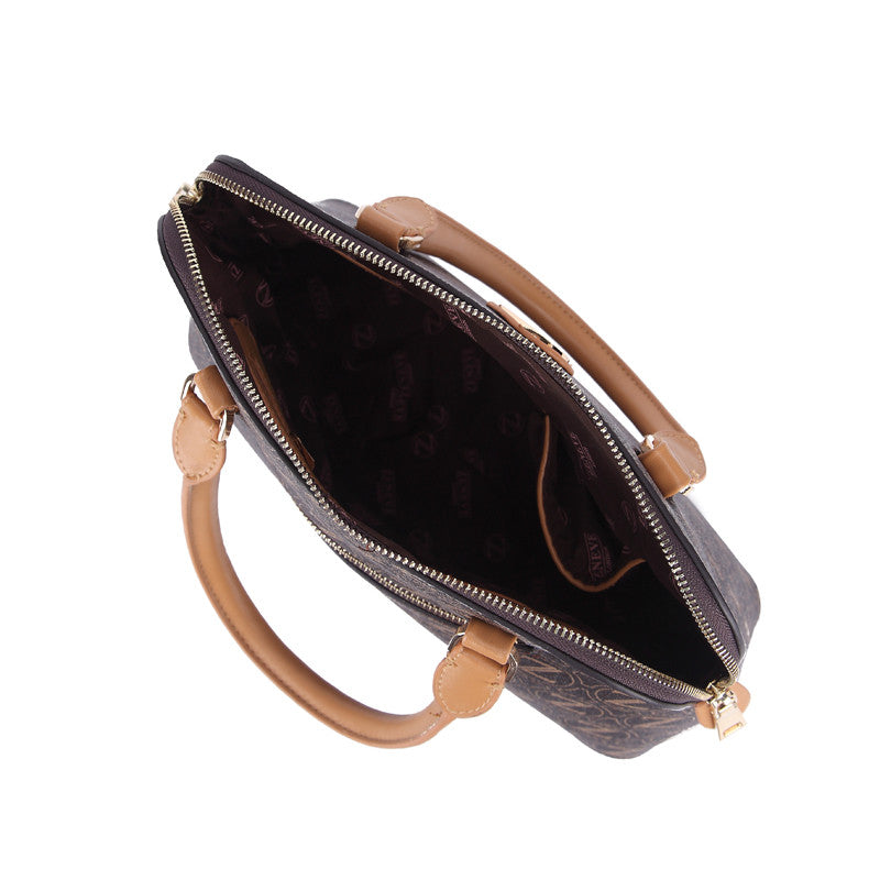 Zeneve London S215  cross hatched monogram Satchel-Dark Brown