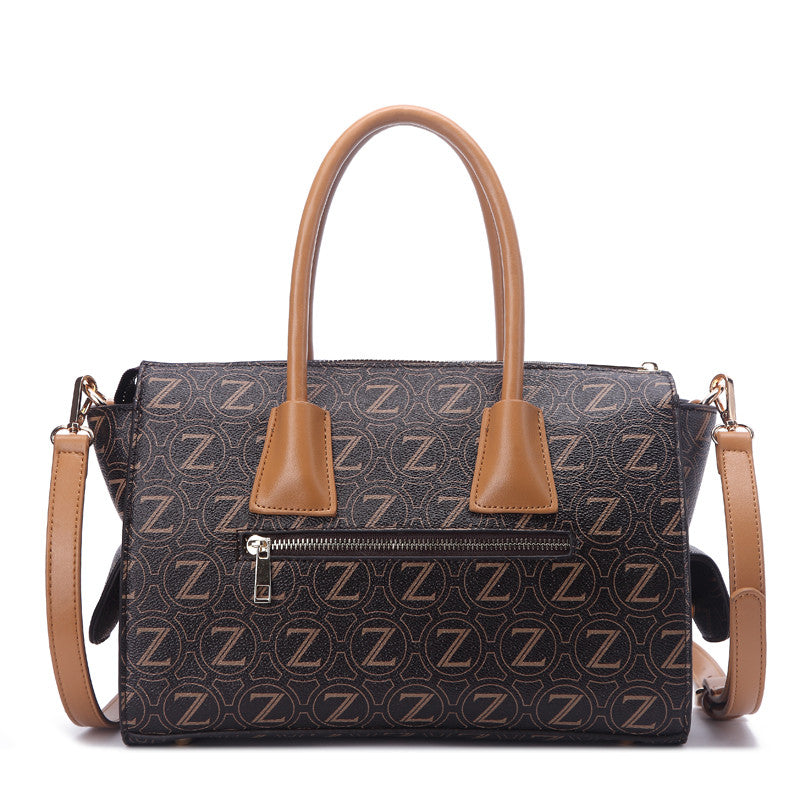 Zeneve London S245 Natural Grain monogram Satchel-Dark Brown