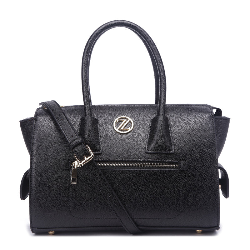 Zeneve London S241 Natural Grain Satchel-Black