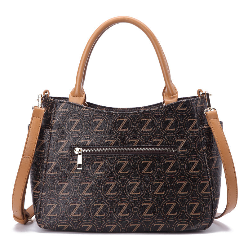 Zeneve London S235 strippled monogram Satchel-Dark Brown