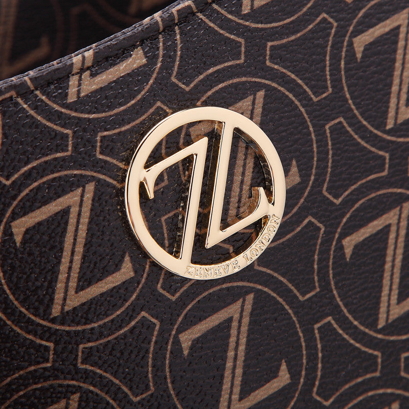 Zeneve London S235 strippled monogram Satchel-Dark Brown