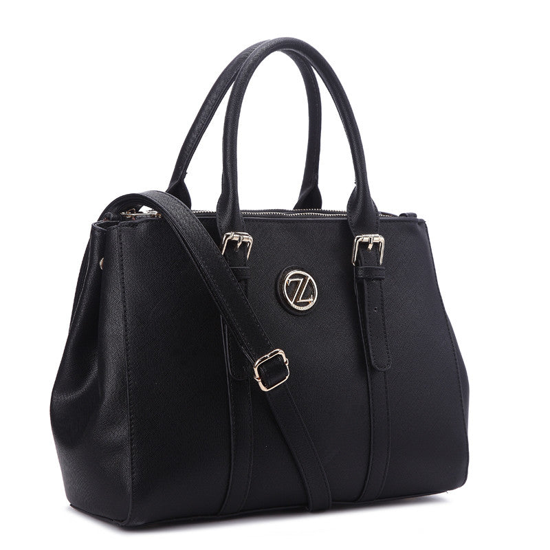 Zeneve London S251 Belted Handle Satchel-Black