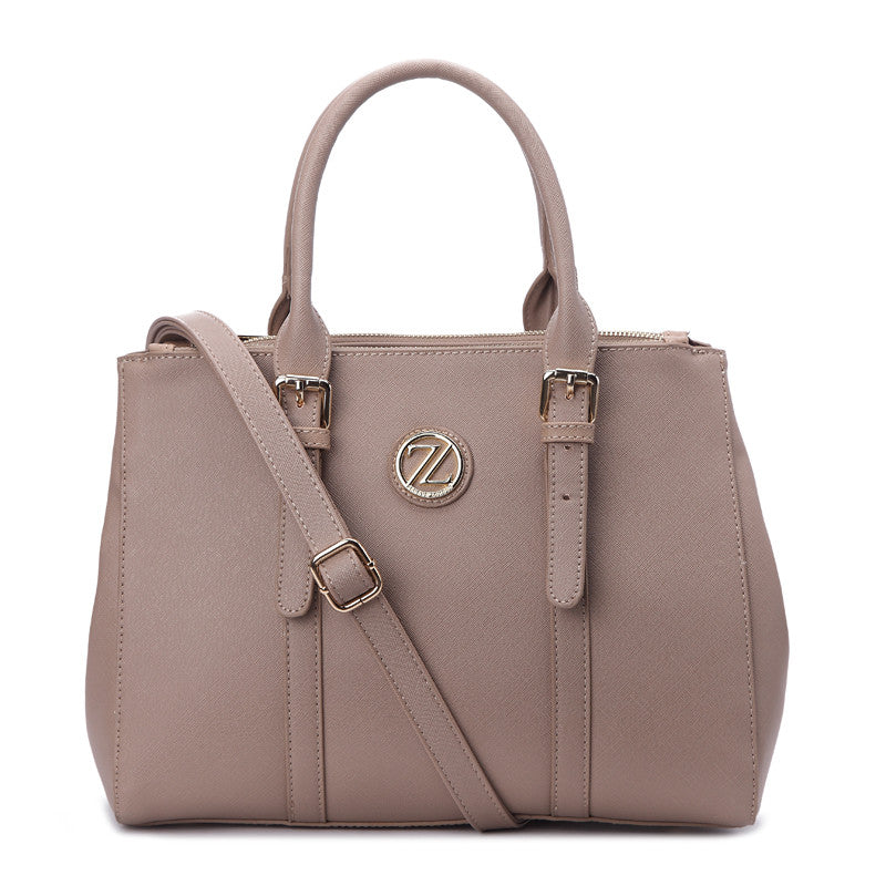 Zeneve London S253 Belted Handle Satchel-Beige
