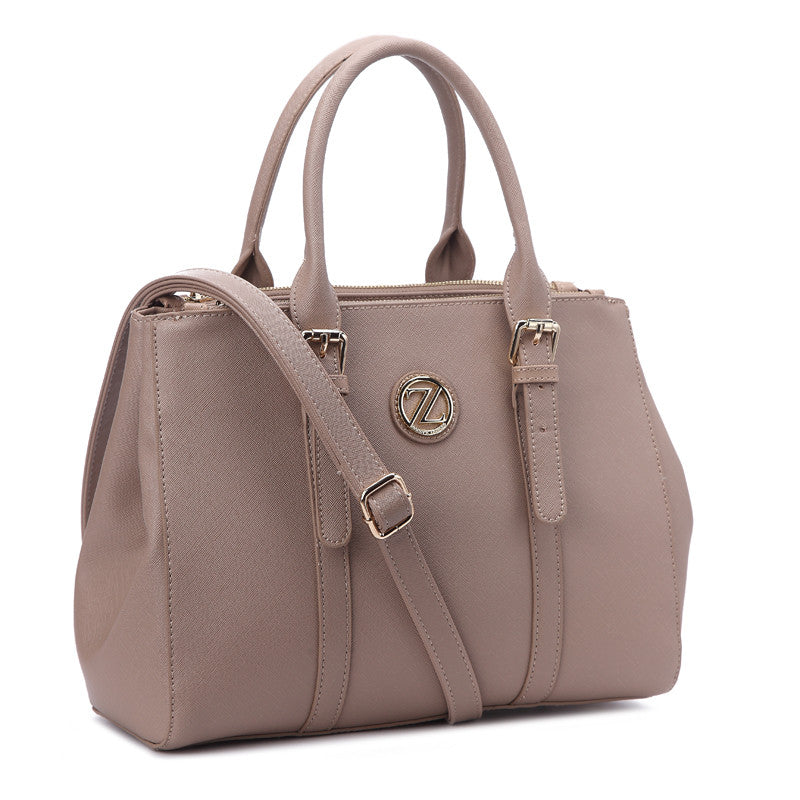 Zeneve London S253 Belted Handle Satchel-Beige