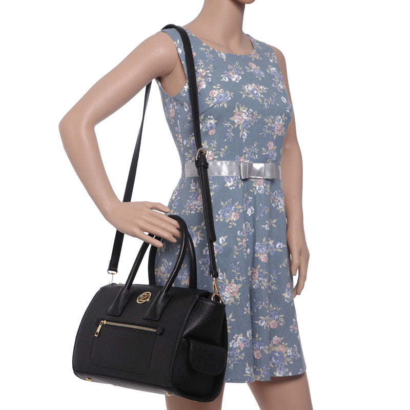 Zeneve London S241 Natural Grain Satchel-Black