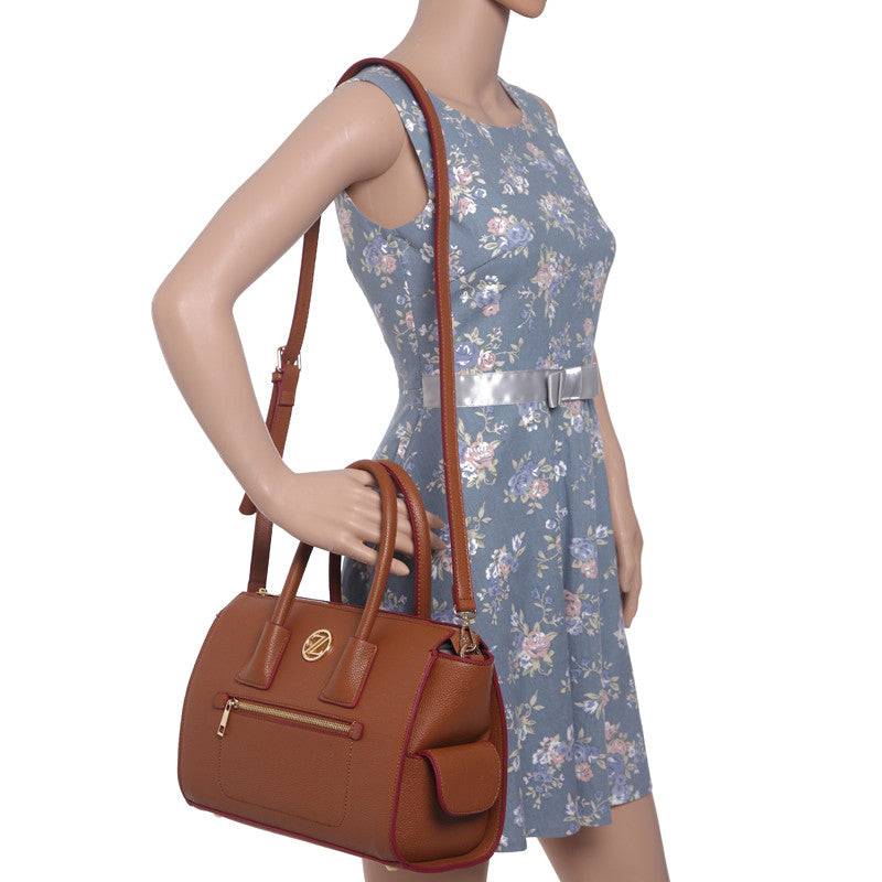 Zeneve London S242 Natural Grain Satchel-Brown