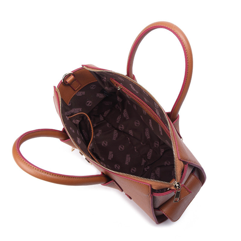 Zeneve London S242 Natural Grain Satchel-Brown