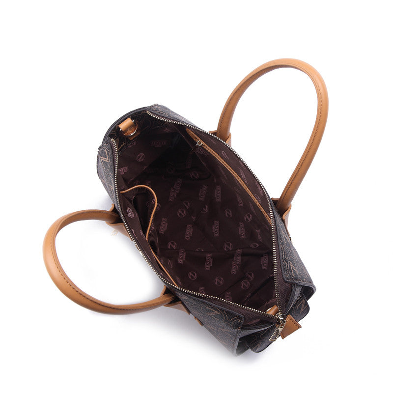 Zeneve London S245 Natural Grain monogram Satchel-Dark Brown