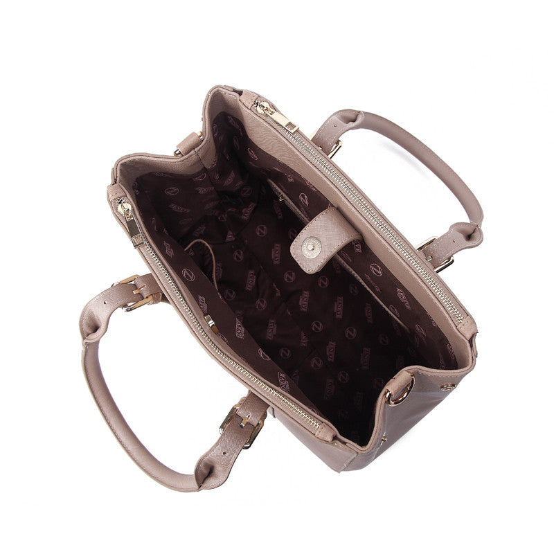 Zeneve London S253 Belted Handle Satchel-Beige