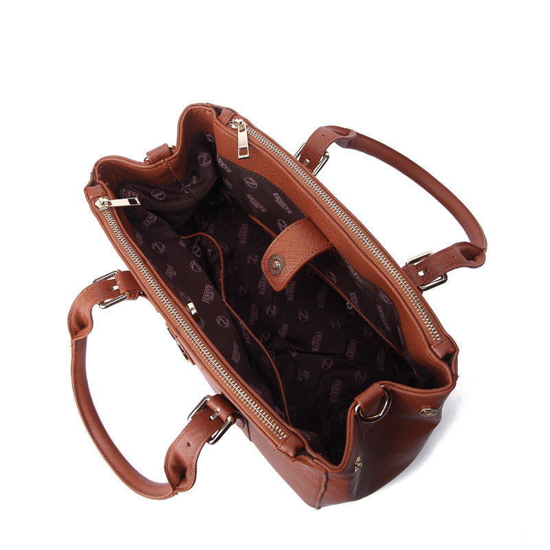 Zeneve London S252 Belted Handle Satchel-Brown
