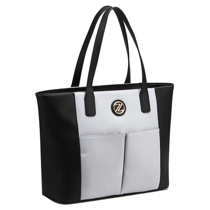 ZENEVE LONDON Womens Two Tone Ebony Black Tote Bag - T20BW