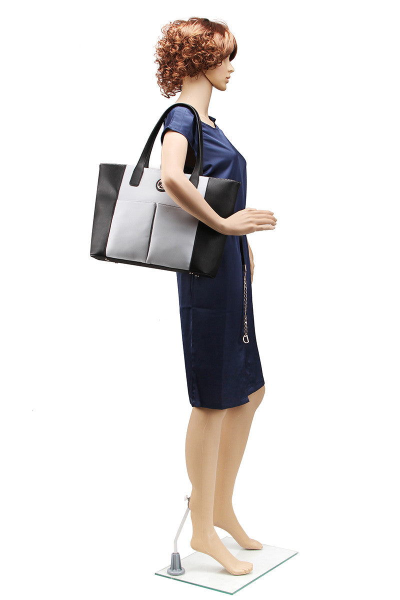 ZENEVE LONDON Womens Two Tone Ebony Black Tote Bag - T20BW